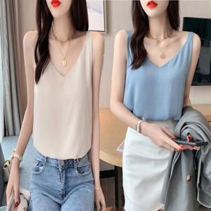 슬리브리스 실크느낌 나시 여자 V넥 이너 민소매 WFLQ8BA