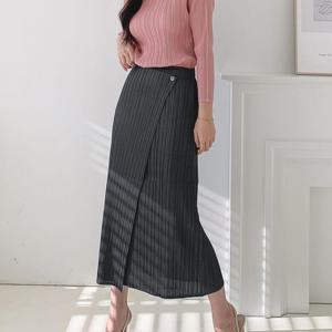 [옷자락] 여성 단추 랩스커트 여성스러운 밴딩 플리츠 롱 치마