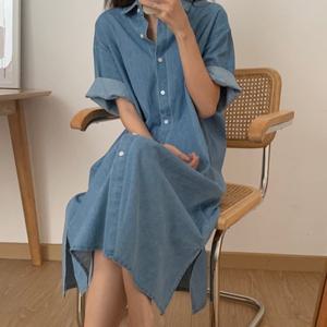 [무드무드] 길리안 데님 셔츠 롱 원피스