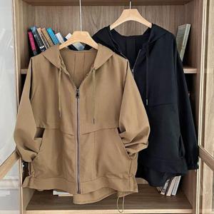 [옷자락] 여자 가을후드집업 스트링 언발 힙커버 포켓 점퍼