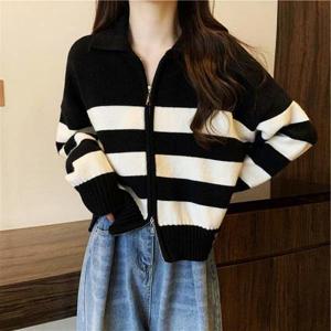 여자가을코디 여성 니트 단가라 넥카라 데일리 가디건