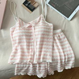 이쁜 여성 잠옷 스트라이프 나시 반바지 여름 세트 WFL0IEN