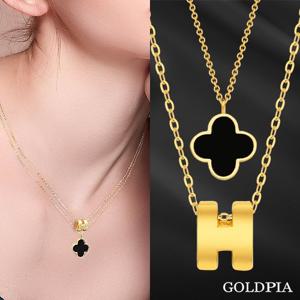 [골드피아] 24K 순금 럭키 목걸이 세트 (24K 펜던트 + 체인목걸이 + 블랙에폭시크로바목걸이)