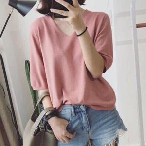 DH 여성 심플 브이넥 기본템 6부소매 티셔츠