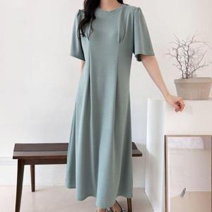 [신상오픈런]옆주름 플레어 톤다운 퍼프반팔 스판원피스