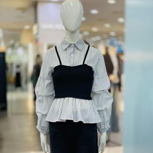 [클리지]스트라이프 소매셔링 레이어드 블라우스 CQ2WBL19
