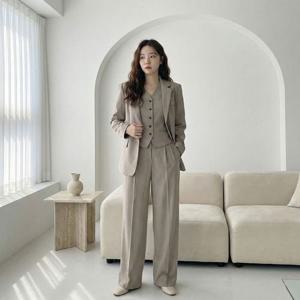 쓰리피스 바지정장세트 오버핏 자켓 베스트 조끼 와이드 슬랙스 셋업수트