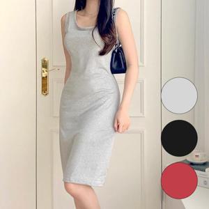 여름데일리룩 미디 롱스커트 베이직 무지 슬립 일자 면원피스