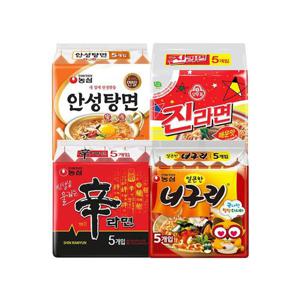 농심 신라면120g(5개)+얼큰너구리120g(5개)+안성탕면125g(5개)+오뚜기 진라면매운맛120g(5개)
