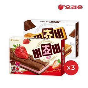 [4/10 순차출고]오리온 비쵸비 딸기 5P (125g) x 3개 + 비쵸비 초코 5P (125g) x 3개