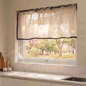 블랙 엣지 바란스커튼 주방 가리개커튼 린넨 텍스처 감성 가림막 봉집 도어커튼