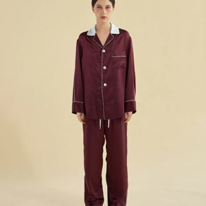 와인 벨벳 실크 파자마 & 파우치