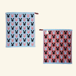 3면 순면 100%! 북유럽풍 핸드 주방타월 (얼굴토끼-블루)