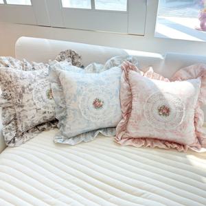 유럽풍 프렌치 엔티크 블랑 로제 레이스 쿠션커버 뜨왈 쿠션 100%국내제작