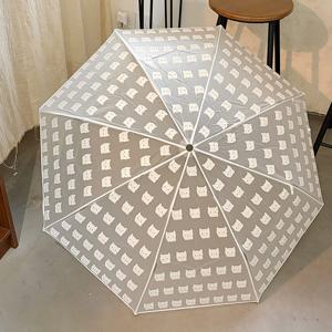 귀여운 동물 화이트 고양이 3단 접이식 투명 자동우산