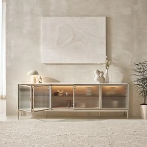 오브제 글라스 거실장 루나화이트/딥그린 2000(매장가구)