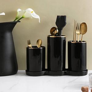 [리퍼]모던 골드림 3단 물빠짐 수저통 세트 2color