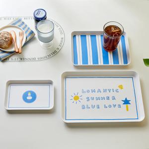 썸머블루 사각 멜라민쟁반 3P세트