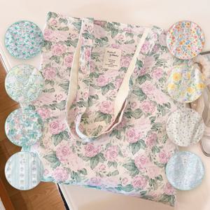 감성 플라워 에코백 예쁜 캔버스 순면 여행 피크닉 보조 가방 가벼운 수납 사이드백 마켓백