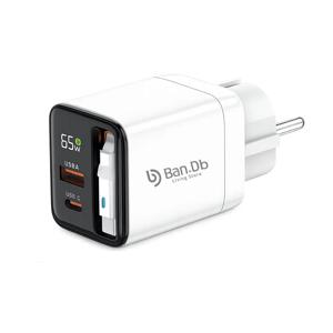 반디비 65W 릴케이블 충전기 GaN PD 접지형 멀티 2포트 초고속 충전 어댑터