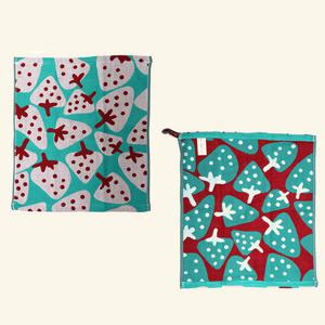 3면 순면 100%! 북유럽풍 핸드 주방타월 (딸기-화이트)