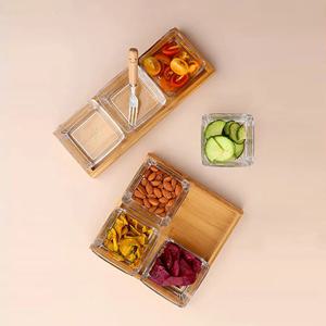 [리퍼]사각 분할 디저트 나눔접시 소스 반찬 그릇 글라스 그리드 플래터 정사각3