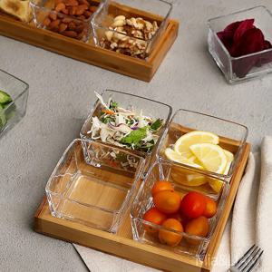 [리퍼]사각 분할 디저트 나눔접시 소스 반찬 그릇 글라스 그리드 플래터 정사각4