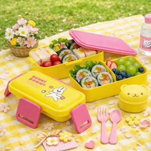 버니콘비니 2단 도시락 돔형 캐릭터 런치박스 소풍도시락통