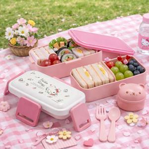 헬로키티 수채 코스메 2단 도시락 600ML 돔형 소풍 도시락통 런치박스