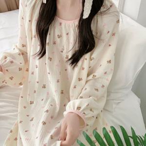 귀여운 베어리본 순면 요루면 원피스잠옷