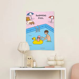가족 일러스트 패브릭 포스터 34종 - 14.풀장에서 물놀이