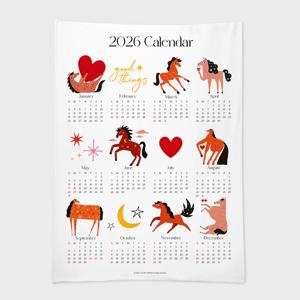 2026 캘린더 인테리어 붉은 말 그림 달력 패브릭 포스터 - 붉은말 한장달력