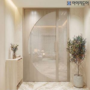 패브릭 접합유리 중문 비대칭 스윙도어 아치F 아파트 현관중문 여닫이