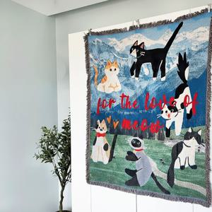 MEOW 대형 태피스트리 블랭킷 러그 4계절 선물 패브릭포스터 소파커버 식탁보