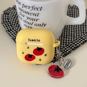 MADE 럭키 토마토 에어팟케이스 키링 세트 노랑 매트 실리콘 지문방지