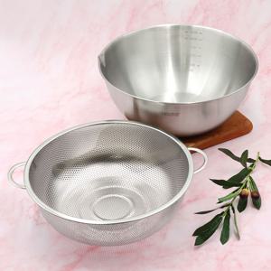 스텐 펀칭볼 믹싱볼 2종세트 계량 채반 튀김망 업소용 소쿠리 바구니 채망 (29 30cm)