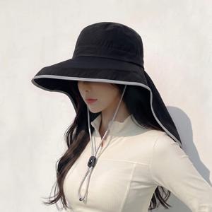 자외선 햇빛 차단 넥커버 썬캡 여름 물놀이 방수 모자 라인 배색 플랩캡 블랙, Free