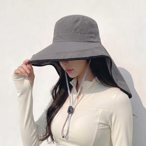 자외선 햇빛 차단 넥커버 썬캡 여름 물놀이 방수 모자 라인 배색 플랩캡 그레이, Free