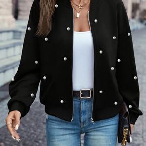 TEMU 여성용 2025년 가을/겨울 신상 캐주얼 재킷, 스타일리시한 비즈 야구 코트