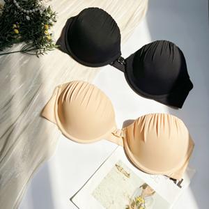 TEMU 투피스 세트 | 간편한 앞면 잠금 스트랩리스 여성 란제리 | 편안한 패딩 러플 레이스 브라