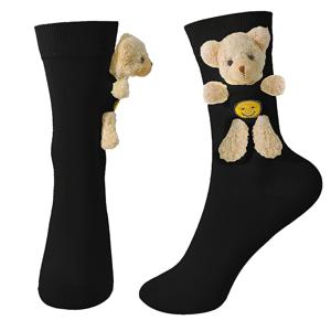 TEMU 3D 입체 인형 곰 양말 여성용 인스타 流行 귀여운 만화, 탈부착 장식 양말, 귀여운 스트리트 스타일 중목 양말, 아웃도어용, 여성용 중목 스태ッキング 양말 & 보조기구류
