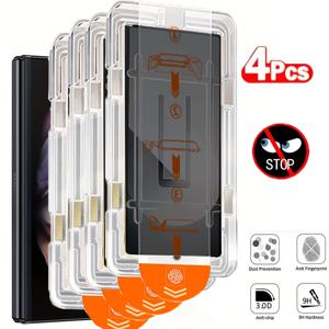 TEMU 삼성 갤럭시 Z 폴드 7, 6, 5, 4, 3 모델용 프라이버시 스크린 보호 필름 4개 세트. 사생활 보호 기술, 파손 방지, 지문 방지 기능 포함. 먼지 없는 정렬 키트 포함.