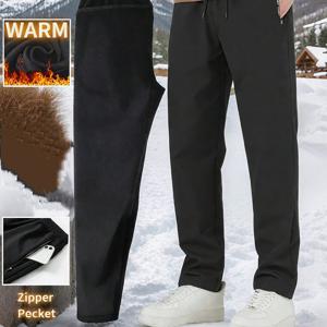 TEMU 남성용 플리스 안감 조거 팬츠, 가을 겨울 편안한 두꺼운 보온 캐주얼 롱 팬츠 트렌디 레그 스키니 진