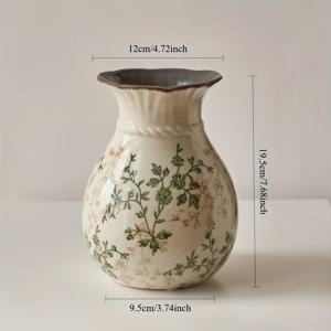 TEMU 그린 및 베이지 빈티지 꽃병, 시노아리 플로럴 꽃병, 러스틱 세라믹 대형 꽃병, 홈 , 거실, 책장, 사무실에 적합, 젊은 세대, 밀레니얼 스타일, 시노아리 장식, 투스칸 스타일 장식에 적합