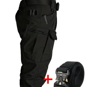 TEMU 남성용 1개 택티컬 카고 바지 + 검정 벨트 1개, 멀티 포켓 캐주얼 스타일, 약간의 스트레치 있는 복합 원단, 단색, 부드럽고 통기성 좋음, 데일리 외출 및 야외 활동에 적합, 중년 및 노인용으로 디자인됨