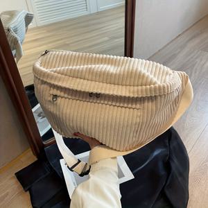 TEMU 심플 코듀로이 체스트백, 대용량 크로스바디 백, 트렌디 솔리드 컬러 허리 가방 벨트백