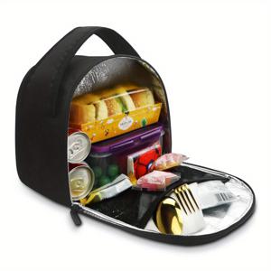 TEMU 학용품 1개, 휴대용 블랙 런치 토트백 (성인용), 벤토 박스 및 냉온 식품 보관에 적합. (식품 비접촉)