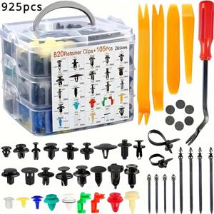 TEMU 820/820+105개 자동차용 박스 세트: 범용 확장 나사, 센터스루 리벳, 펜더, 록커 패널, 도어 패널 고정용 플라스틱 클립 - 풀 키트