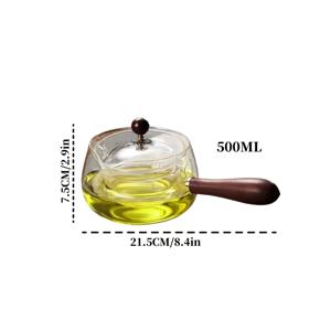 TEMU 1개입 고탄소 유리 내열 찻주전자, 측면 손잡이, 500ML 대용량, 회전식 차와 물 분리, 찻잎 추출용 단열 유리