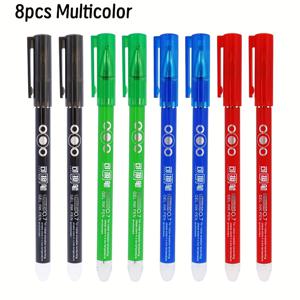 TEMU 8개입 0.7mm 중성 지워지는 펜, 워셔블 펜, 검정/파랑/빨강/초록 잉크, 지워지는 중성 펜, 볼펜잉, 부드러운 필기감, 열에 의해 사라짐, 사무실, 학교 미술 용품에 적합